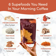 RYZE Mushroom Coffee — Organic Instant Coffee with Cordyceps & Reishi, 30 Servings Q6