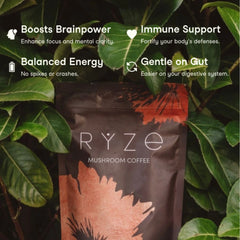 RYZE Mushroom Coffee — Organic Instant Coffee with Cordyceps & Reishi, 30 Servings Q6