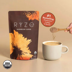 RYZE Mushroom Coffee — Organic Instant Coffee with Cordyceps & Reishi, 30 Servings Q6