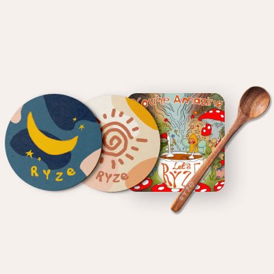 Coasters + Mushroom Magnet + Acacia Spoon E2