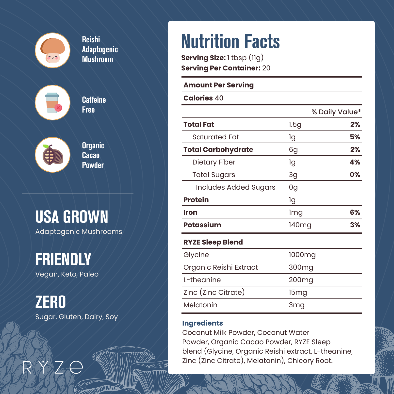 RYZE Hot Cocoa - with 6 Sleep Superfoods to Help Fall Asleep and Stay Asleep Z9