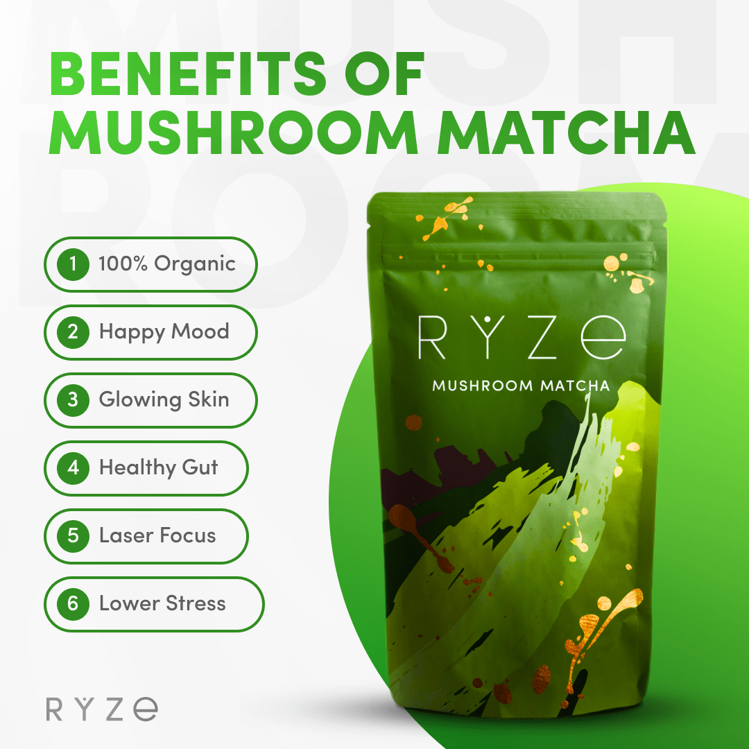 RYZE Mushroom Matcha - with 6 Organic Adaptogenic Mushrooms Grown In USA and Ceremonial-Grade Japanese Matcha S3